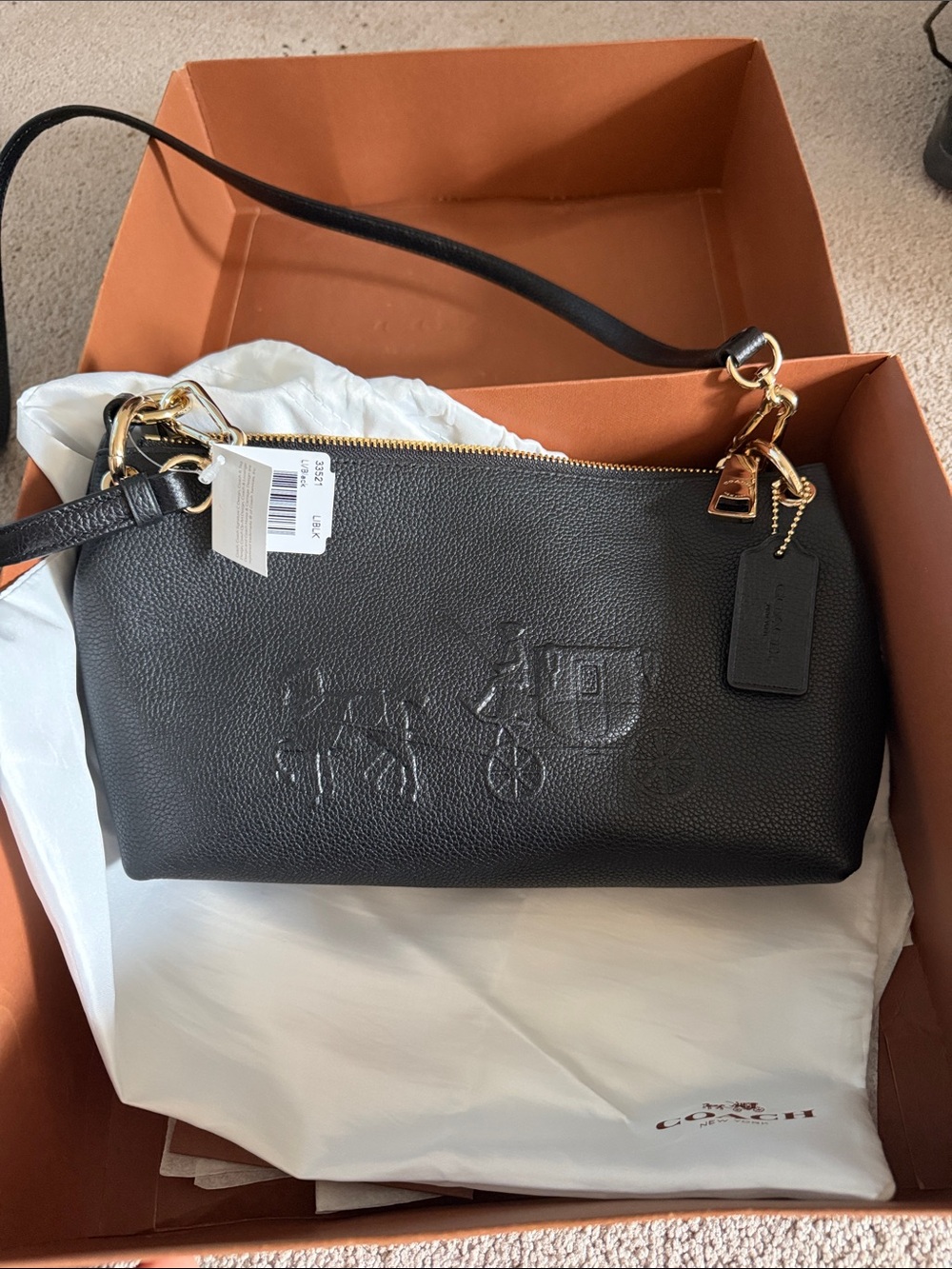 Coach Black Pebbled Leather Shoulder Bag with Gold Hardware